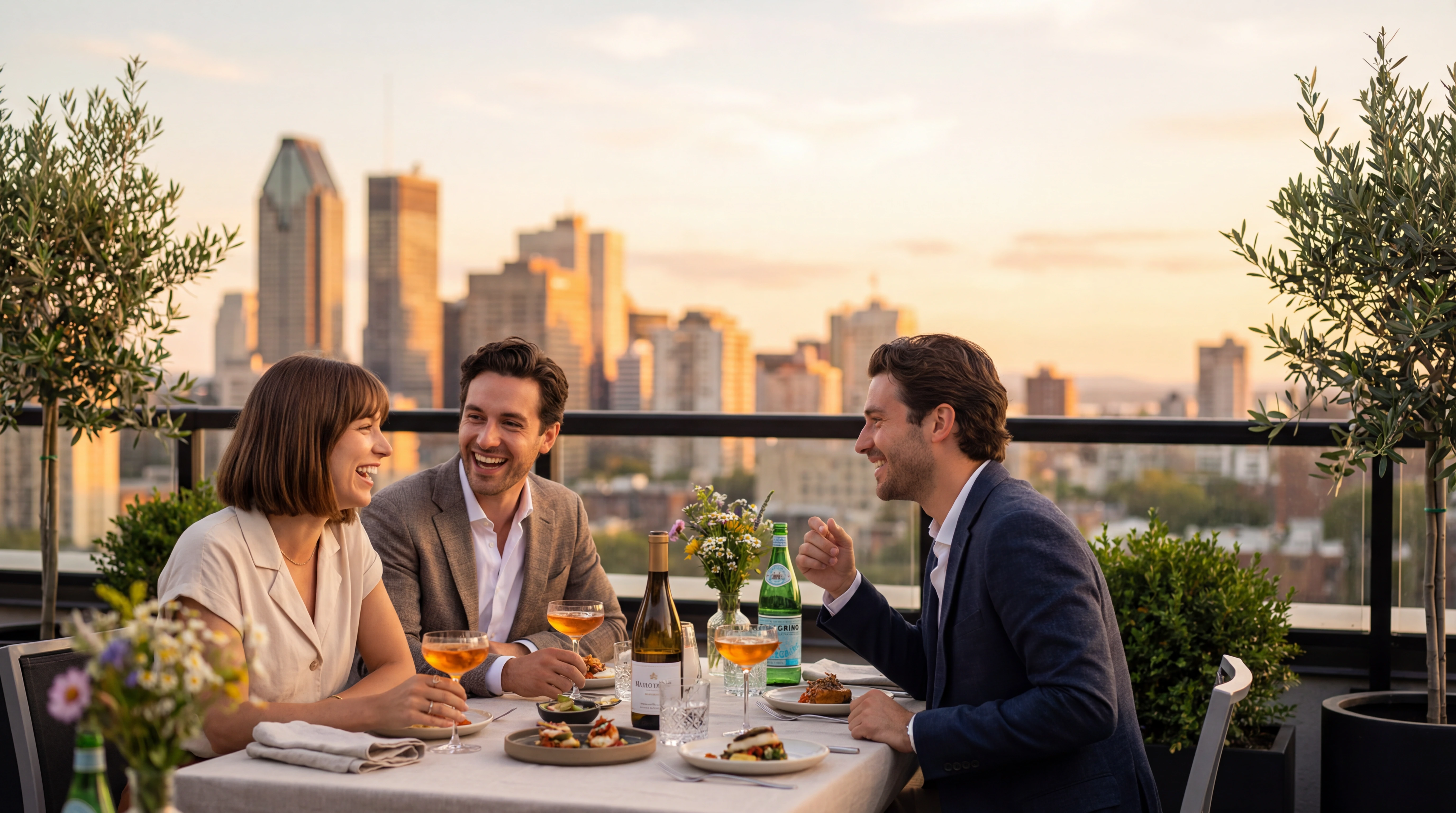 Restaurant scene at golden hour